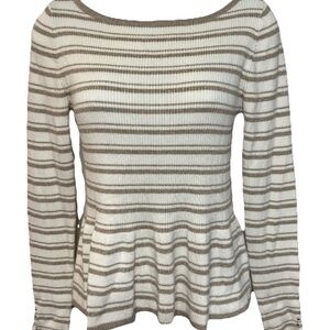 White House Black Market Small Dual Color Shimmer Long Sleeve Round Neck Blouse